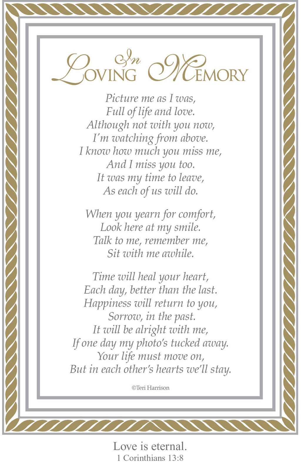 In Loving Memory Memorial Frame With Scripture USA 8x10 6013