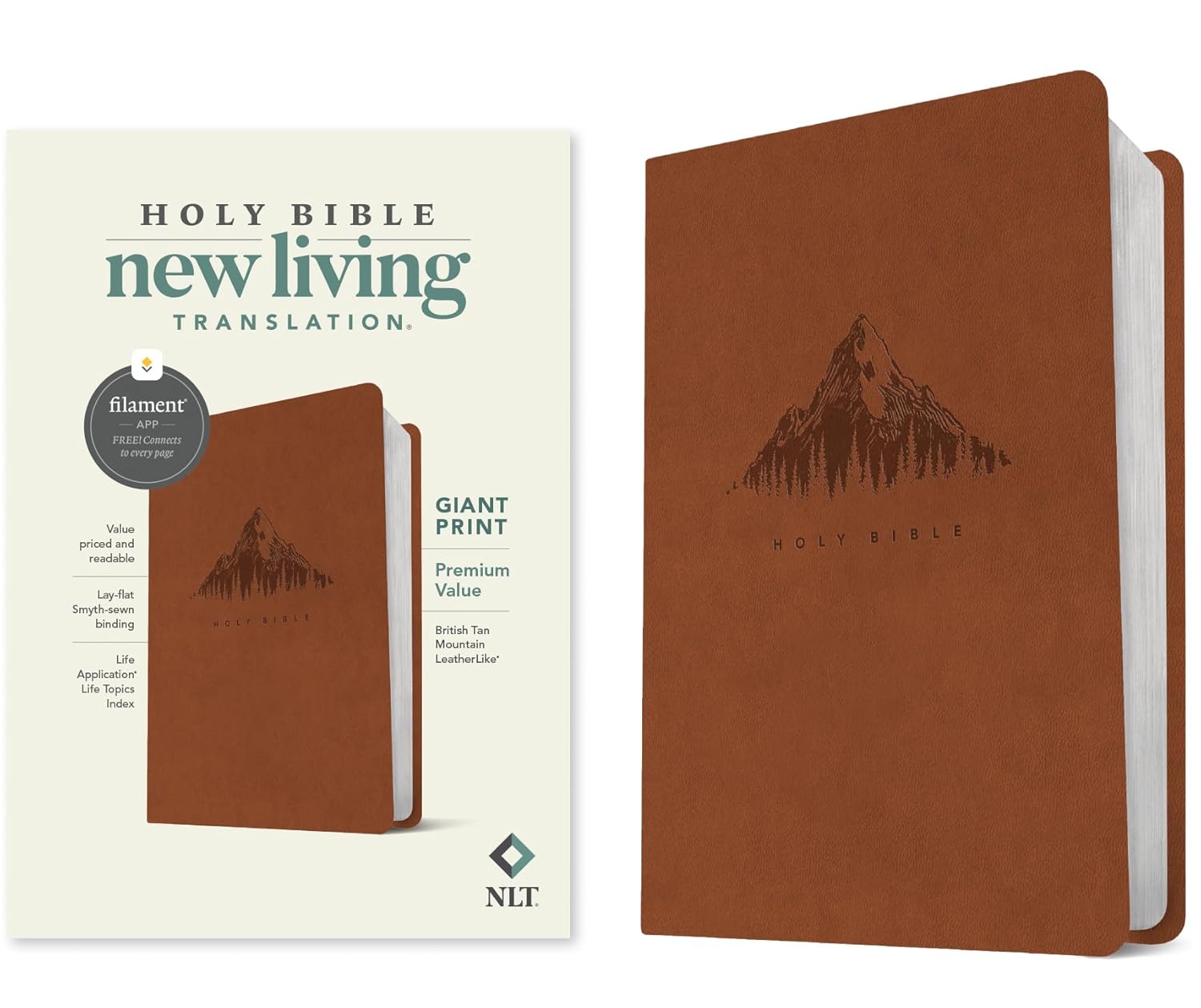 NLT Giant Print Premium Value Bible (LeatherLike, British Tan Mountain)