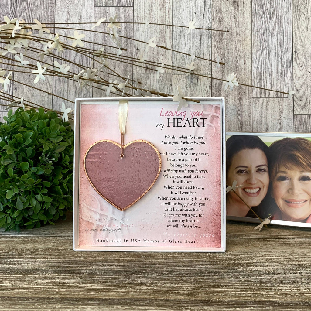 Leaving You My Heart Memorial Stained Pink Glass Heart- 4444