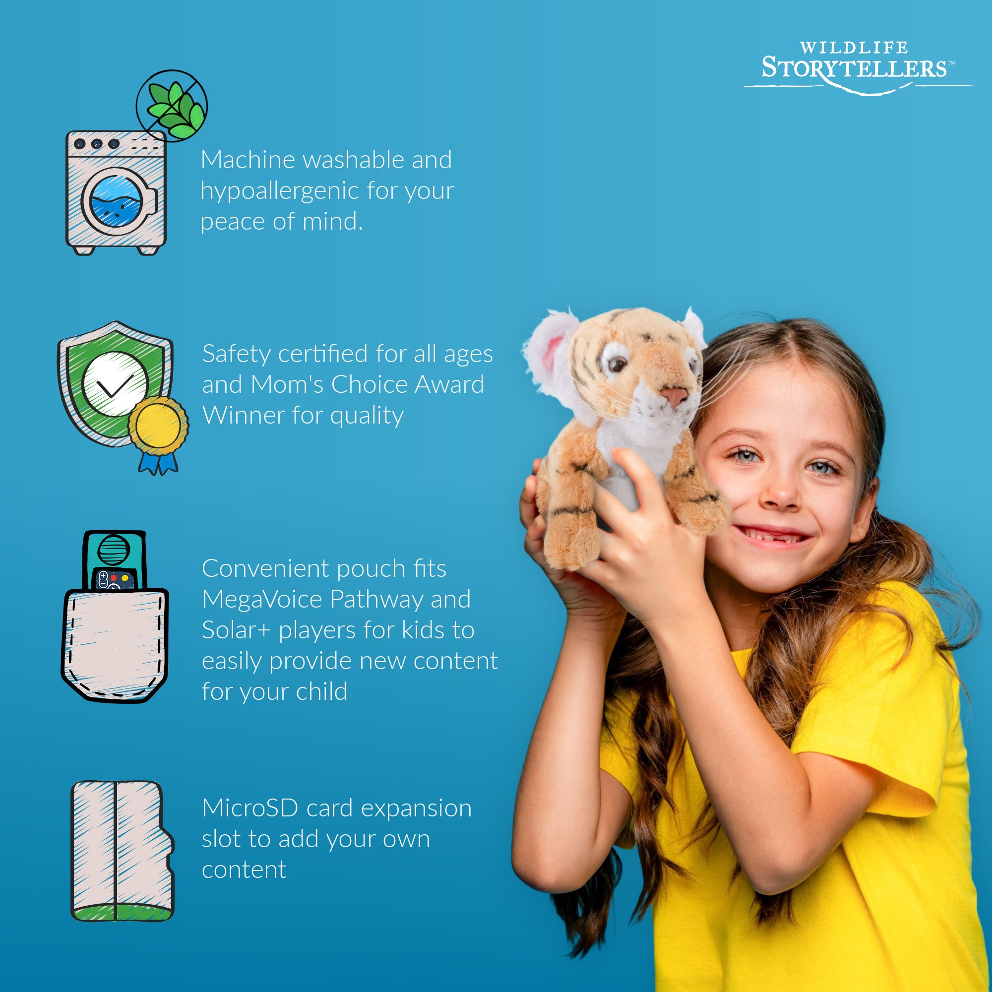 Soothing Sounds and Bible for Young Children Solar+ for Kids Teal Rechargeable Audio Player - Choose a Plush