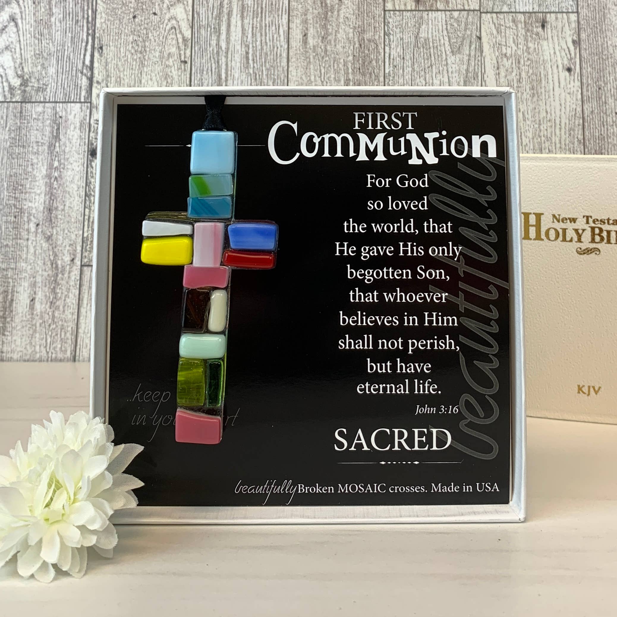 First Communion Gift Cross: Handmade Glass 4466